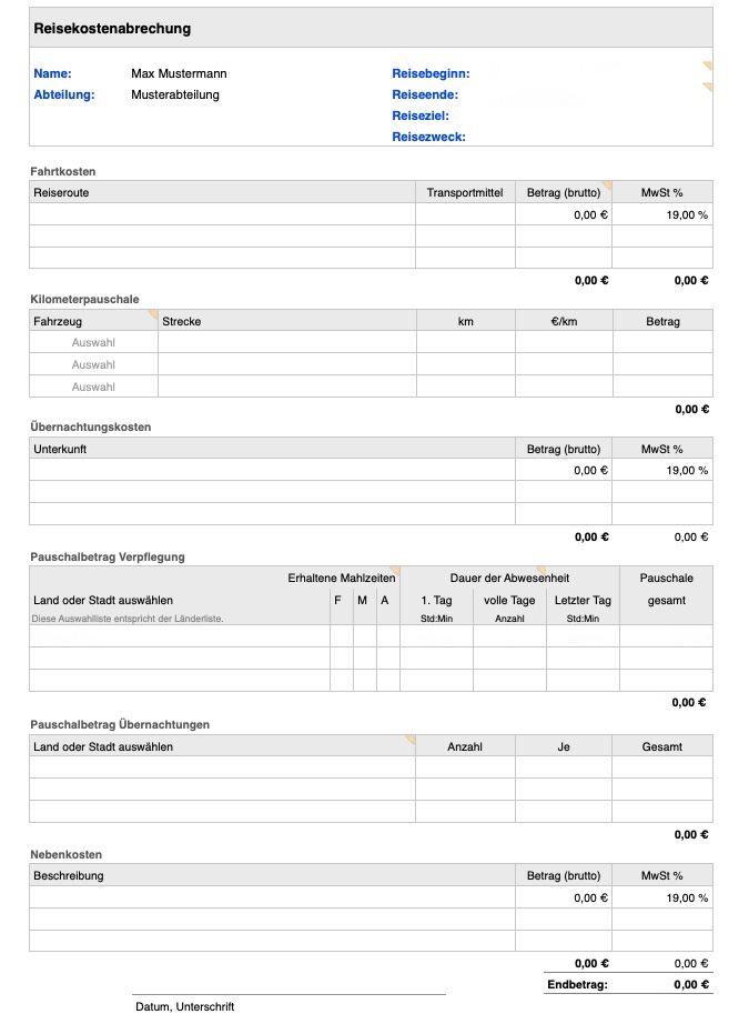  Reisekostenabrechnung 2025 